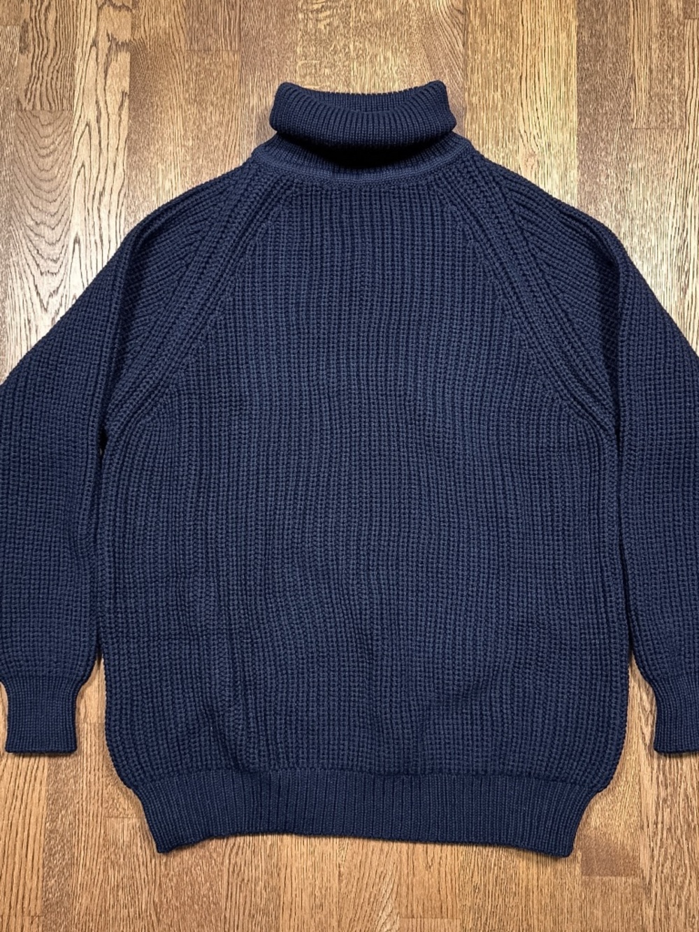 Aran Sweater Market Merino Wool Navy Turtleneck Thick Knit Sweater Womens XL